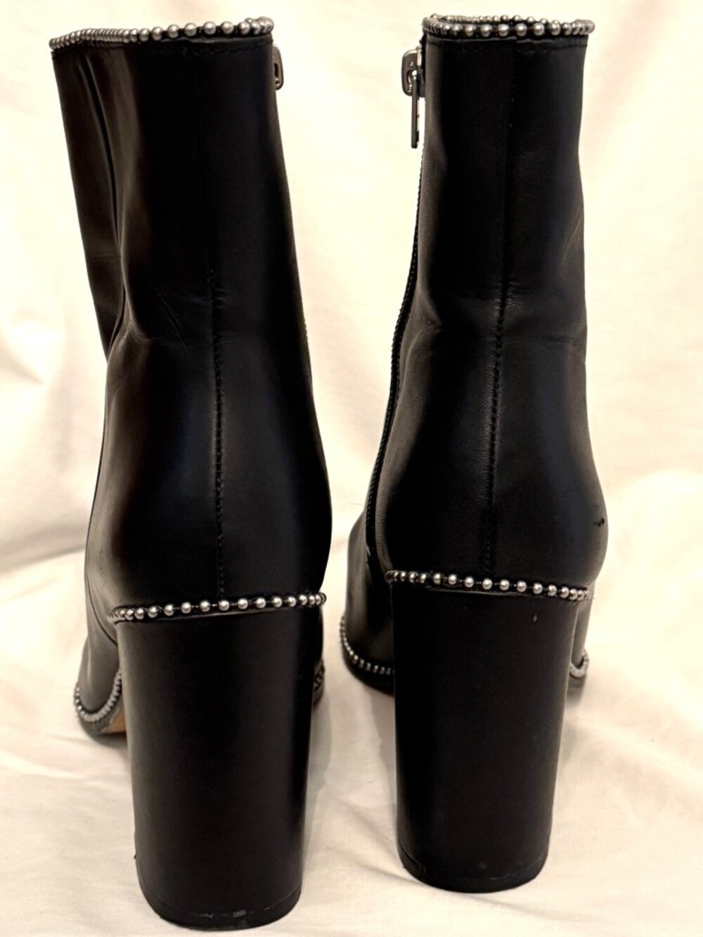 Coach Drea G4283 Womens 8B Black Leather Bead Trim Block Heel Ankle Boots - Picture 4 of 11